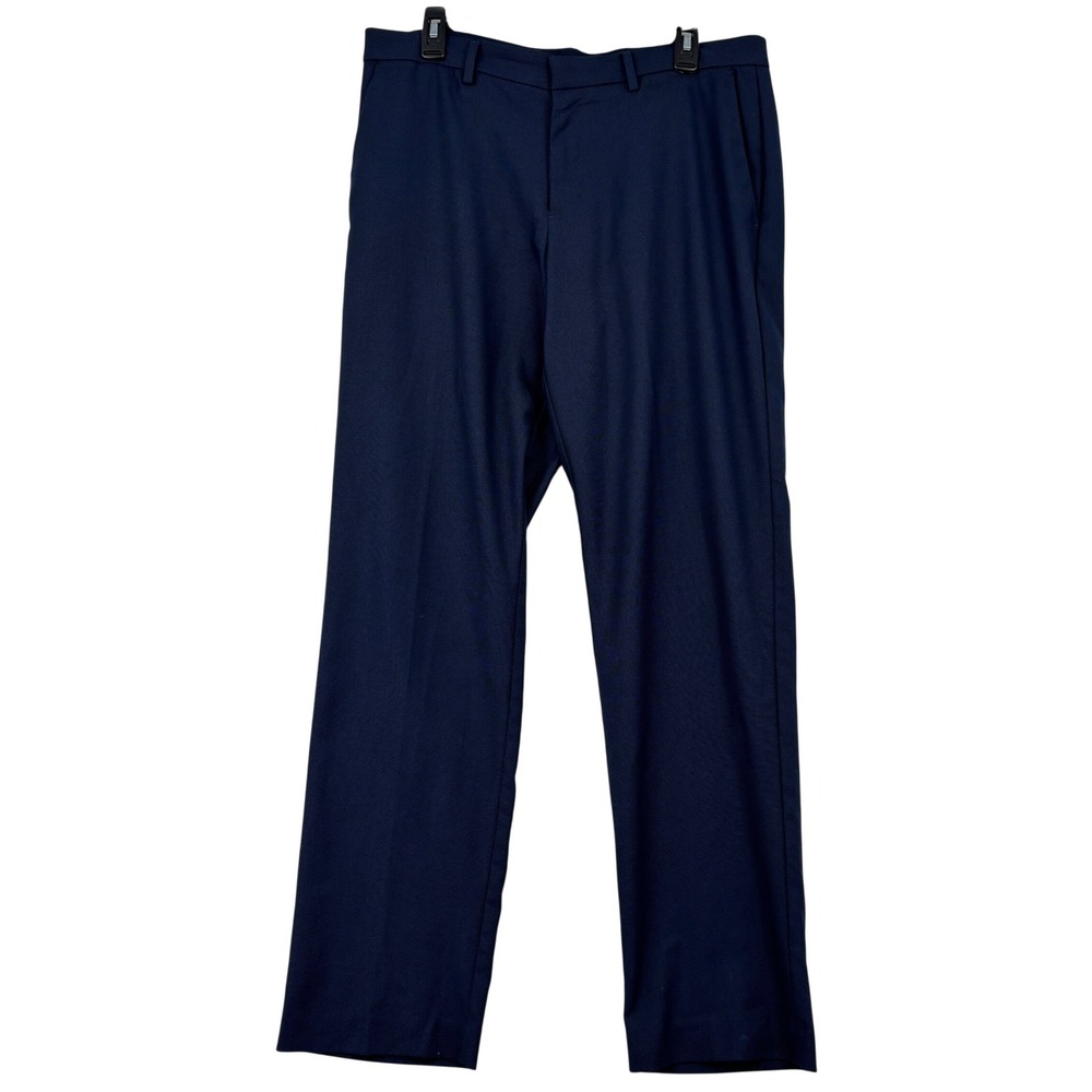 Perry Ellis Portfolio Dress Pants Mens 34 x 32 Navy Blue Flat Front Trousers